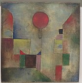 Paul Klee, 1922, Red Balloon (Roter Ballon) oil (and oil transfer drawing?) on chalk-primed gauze, mounted on board, 31.7 × 31.1 cm