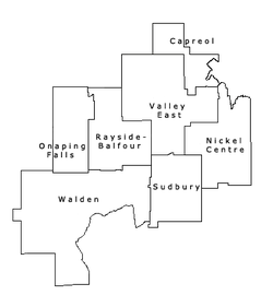 Limites municipales de l'ancienne municipalité régionale de Sudbury.