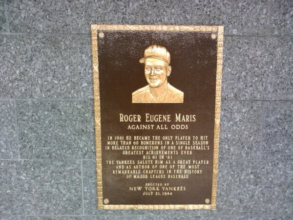 Roger Maris plaque in Yankee Stadium's Monument Park