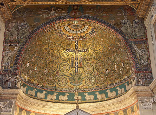 Apse mosaic, San Clemente, c.1200, showing a common form of Byzantine arabesque motif of scrolled acanthus tendrils