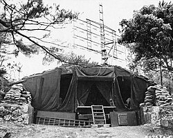 SCR-270 Radar from Air Warning Squadron 6 after the Battle of Okinawa. SCR-270 (Okinawa, AWS-6 - crop).jpg