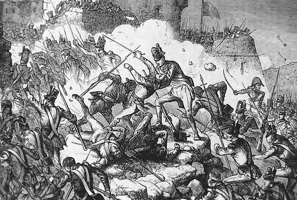 British infantry storm the fortress at Ciudad Rodrigo during Wellington’s campaign in Spain