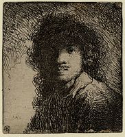 Self portrait etching by Rembrandt circa 1629.jpg