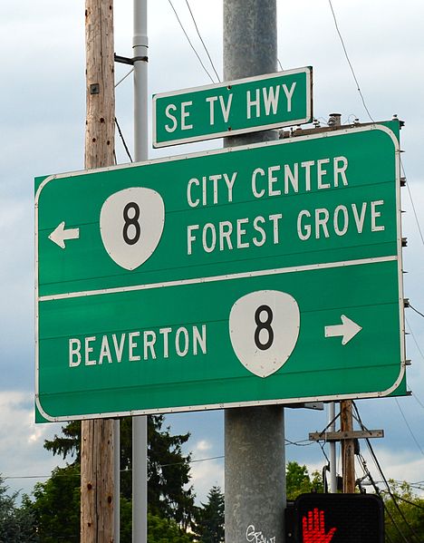 Highway 8 signs near downtown Hillsboro