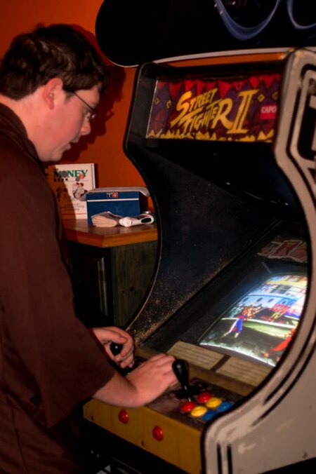 Playing Street Fighter II on an arcade machine