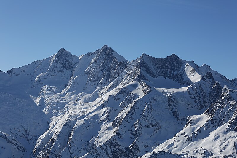 File:Täschhorn, Dom and Lenzspitze from Hohsaas.jpg