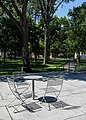 Image 658Table and chairs in front of the Tercentenary Theatre, Harvard Yard, Cambridge, Massachusetts, US