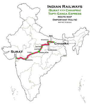 Tapti Ganga Express (Surat - Chhapra) Route map.png