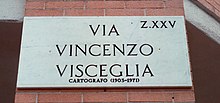 Placa de rua dedicada a Vincenzo Visceglia em Roma (Z.XXV)