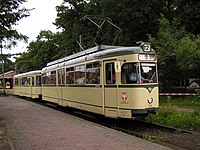 Ein DUEWAG-Einheitswagen-Gespann der Straßenbahn Frankfurt am Main