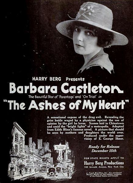 Period promo poster for "The Ashes of My Heart" starring Barbara Castleton, 1917.