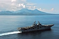 USS Essex passes Mount Bulusan as it transits through the San Bernardino Strait. US Navy 061104-N-5067K-143 USS Essex (LHD 2) passes Mt. Bulusan a volcano located on the southern end of the Island of Luzon as it transits through the San Bernardino Straits.jpg