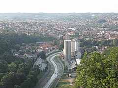 A view of the city from the west. River Kolubara and city wheat silo can be seen