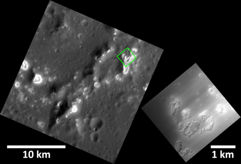 Detail of some of the hollows, including one of the very high-resolution images acquired near the end of the MESSENGER mission when the spacecraft was at a low altitude.