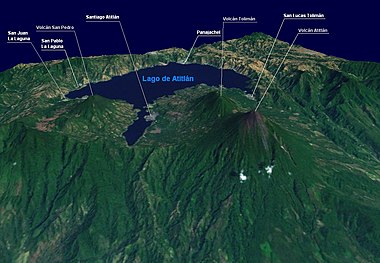 Volcano Atitlan, San Pedro, Toliman & Lago Atitlan isometric view