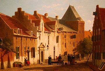 Πίνακας του 1864, όπου διακρίνονται τα σπίτια του Τείχους και ο Πύργος των Κλεφτών