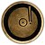 Circular 4-inch brass plaque with a top view of phonograph disc and pickup arm.