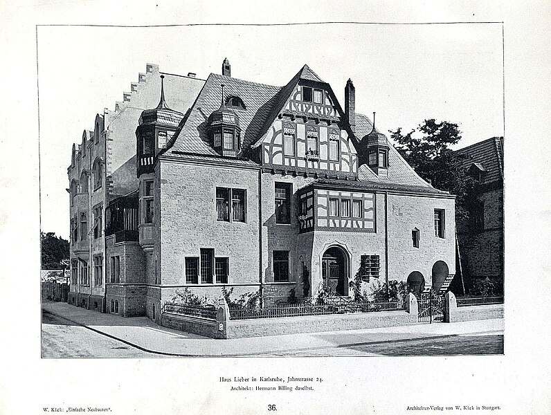 File:Wilhelm Kick, Einfache Neubauten, Stuttgart 1899-1900, Haus Lieber in Karlsruhe, Jahnstraße 24, Architekt Hermann Billing aus Karlsruhe.jpg