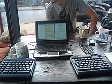 Kinesis Freestyle and laptop Working at Boneshakers.jpg