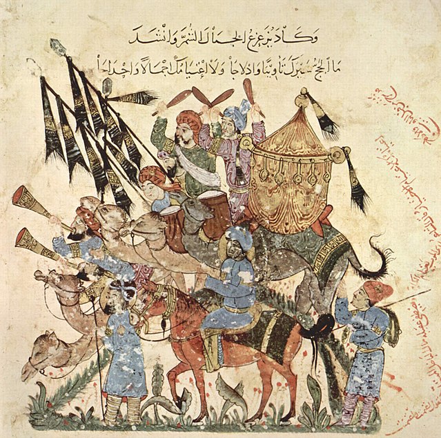 A miniature from al-Wasiti's Maqamat of Al-Hariri of pilgrims on a hajj