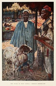 Frontispiece painting The Negro in West Africa – Liberian Hinterland painted by Johnston and published in his book The Negro in the New World (1910)