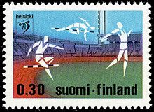 Finnish Postage stamp 0,30 mark track and field European Championship stamp of Helsinki 1971.jpg