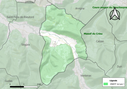 Carte de la ZNIEFF de type 1 sur la commune.