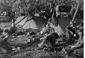 1139th Engineer Combat Group troops bivouacked in France, August 1944