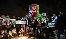 The Azadi Tower in Tehran was lightened with the Afghan flag to show solidarity with victims of the 2021 Kabul school bombing. 14000221001114637563742676171447 nqsh hmdrdy br brj azdy.jpg