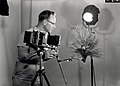 1958. Photographer Wally C. Guy using Linhof Technika camera in the lab. Sellwood Lab. Portland, OR. (33433271162).jpg