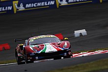 Ferrari 488 GTE EVO número 71 competindo pela classe LMGTE Pro nas 6 Horas de Fuji de 2018 no WEC.