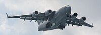 A US Air Force C-17 Globemaster III, tail 00-0171, on final approach to Kadena Air Base in Okinawa, Japan. It is assigned to the 176th Wing of the Alaska Air National Guard, and is originally from Joint Base Elmendorf–Richardson in Anchorage, Alaska.
