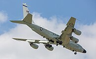 A US Air Force RC-135W Rivet Joint on final apparoach to Kadena Air Base in Okinawa, Japan.