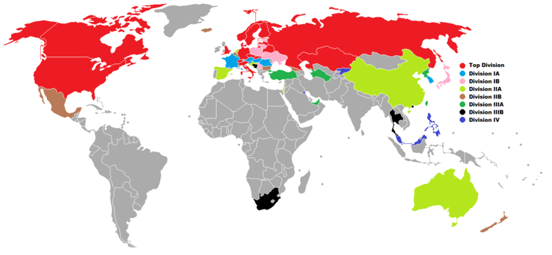Nations participant aux différentes divisions du championnat du monde.