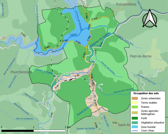 Carte en couleurs présentant l'occupation des sols.