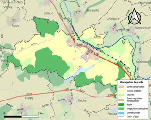 Barevná mapa znázorňující využití půdy.