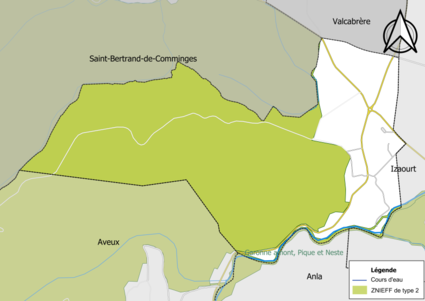 Carte des ZNIEFF de type 2 sur la commune.