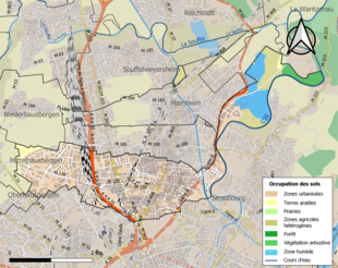 Kolorowa mapa przedstawiająca użytkowanie gruntów.