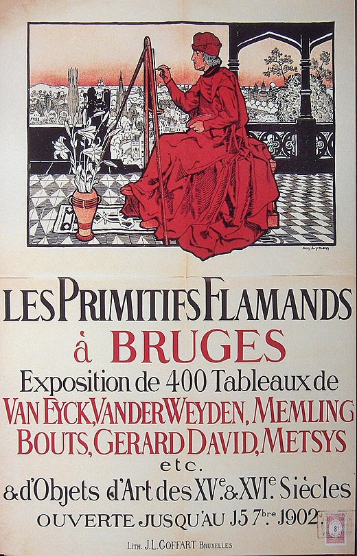 Poster door Amedée Lynen van de tentoonstelling "Les Primitifs Flamands à Bruges" (1902)