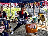 Bilder vom Zelt Musik Festival 2023 in Freiburg im Breisgau:Akaishi Daiko Freiburg e. V. ein Taiko () Gruppe bei ihrem Auftritt am 15.07.2023