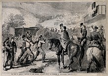 Wounded being brought from the Battle of Lewinsville. American Civil War officers saluting the wounded being broug Wellcome V0015312.jpg