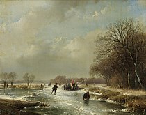 Winterlandschap met schaatsers, 1847, olieverf op paneel
