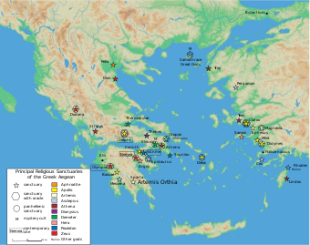 The Sanctuary of Artemis Orthia (white star) near Sparta in the Peloponnesus Artemis Orthia location en.svg
