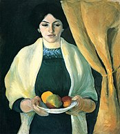 August Macke Porträt mit Äpfeln, 1909. Das Gemälde zeigt Elisabeth Macke.