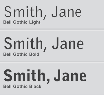 Weights of the Bell Gothic typeface. BGwt.svg