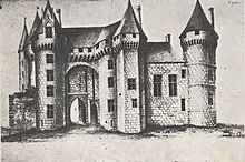 Croquis de Chevalier de Fréminville du château de Quimerch en Bannalec tel qu'il apparaissait au début du XIXe avant qu'il ne soit entièrement rasé par son propriétaire en 1828.