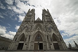 Basilica of the National Vow in the capital Quito; Christianity is main religion in Ecuador. Basilica del Voto Nacional - Michael Shade.jpg