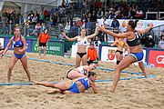 Deutsch: Beachhandball Europameisterschaften 2019 (Beach handball Euro); Tag 5: 6. Juli 2019 – Frauen, Halbfinale, Ungarn-Niederlande 2:0 (19:16, 15:12) English: Beach handball Euro; Day 5: 6 July 2019 – Semifinal Women – Hungary-Netherlands 2:0 (19:16, 15:12)