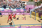 Deutsch: Bachhandball bei den Olympischen Jugendspielen 2018; Tag 3, 9. Oktober 2018; Jungs, Vorrunde, Gruppe B - Argentinien-Mauritius 2:1 English: Beach handball at the 2018 Summer Youth Olympics at 9 October 2018 – Boys Preliminary Round Group B‎ – Argentina-Mautitius 2:1