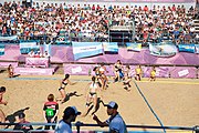 Deutsch: Beachhandball bei den Olympischen Jugendspielen 2018; Tag 3, 9. Oktober 2018; Jungs, Vorrunde, Gruppe B - Argentinien-Hongkong 2:0 English: Beach handball at the 2018 Summer Youth Olympics at 9 October 2018 – Girls Preliminary Round Group B – Argentina-Hing Kong 2:0